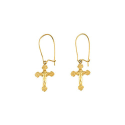 14k Yellow Gold Crucifix Dangle Earring