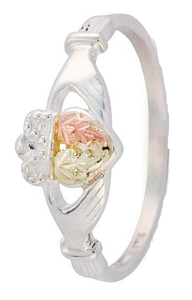 Claddagh Crown Ring, Sterling Silver, 12k Green and Rose Gold Black Hills Gold Motif