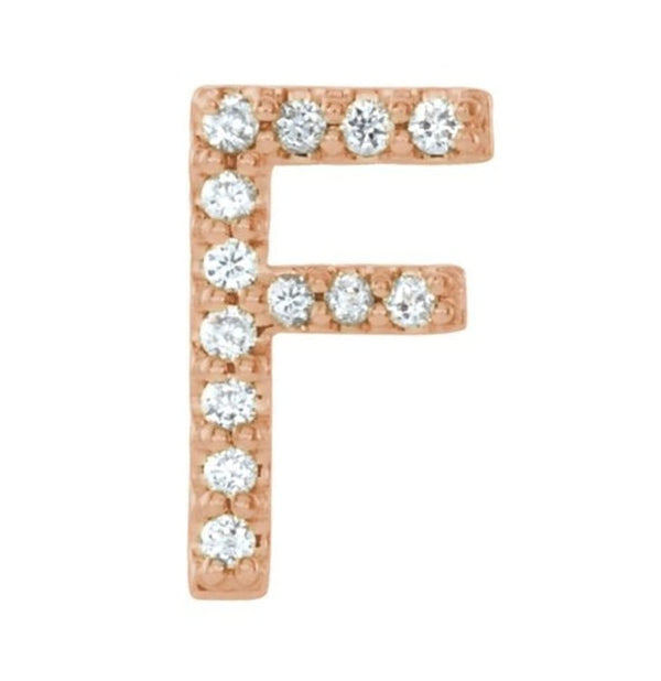 14k Rose Gold Diamond Letter 'F' Initial Stud Earring (Single Earring) (.05 Ctw, GH Color, I1 Clarity)