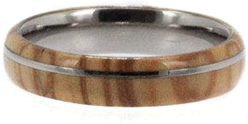 Olive Wood, Titanium Pinstripe 6mm Comfort Fit Titanium Wedding Band, Size 8.25