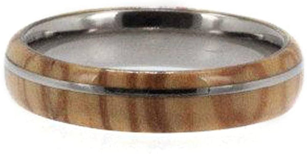 Men's Titanium Olive Wood 6mm Comfort-Fit Dome Band, Handmade, Size 7.25