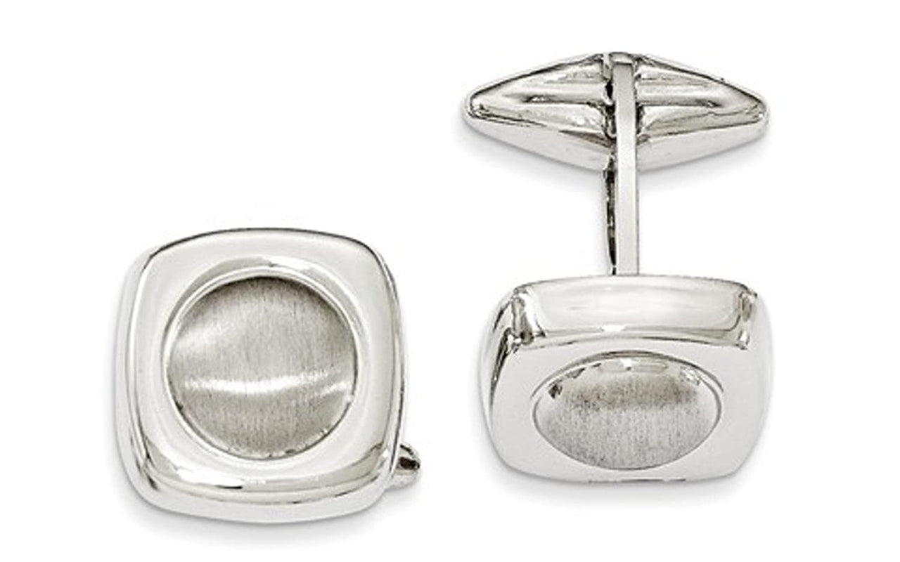 Sterling Silver Satin-Brushed Circle Center Cuff Links