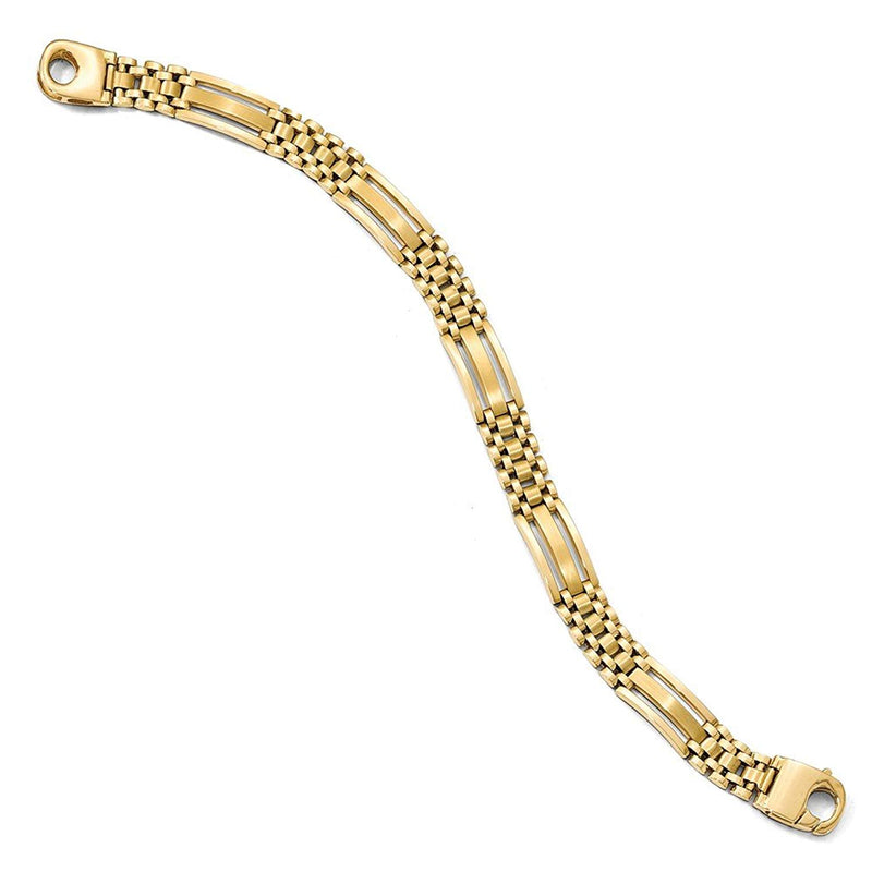 Men's Polished and Satin 14k Yellow Gold 9.25mm Hollow Link Bracelet, 8.5"