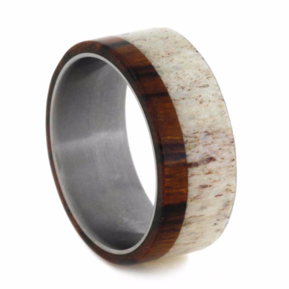 Light Deer Antler, Ironwood 8mm Comfort-Fit Matte Titanium Wedding Band