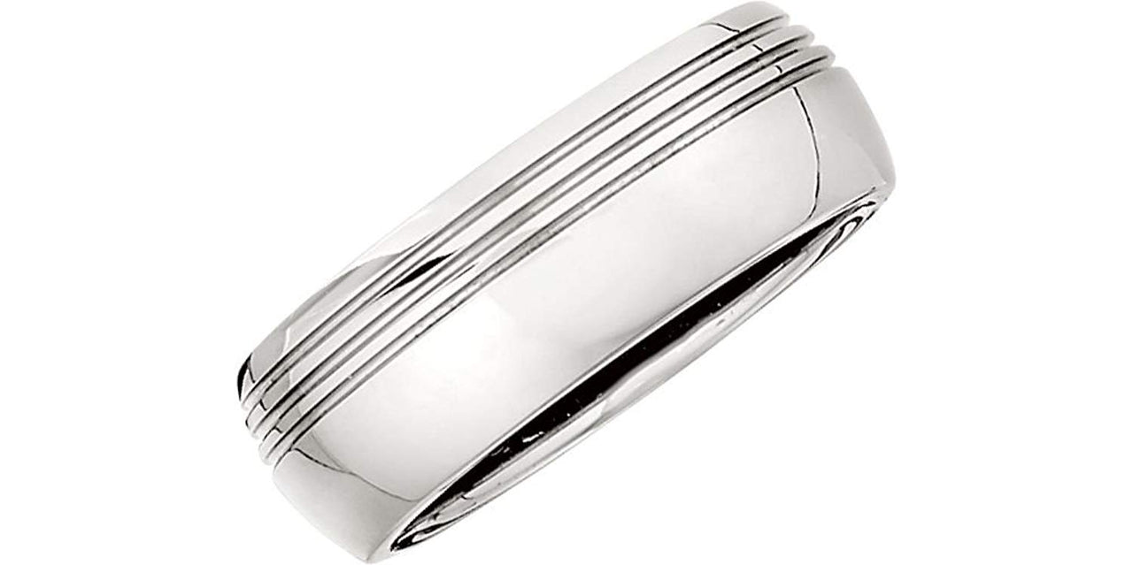 8mm Comfort Fit Titanium Asymmetrical Triple Grooved Half Dome Ring