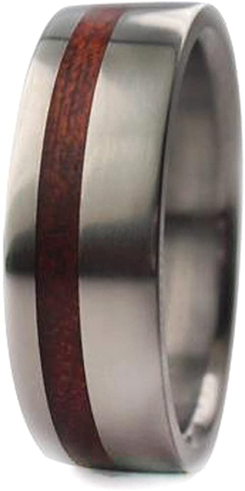 Bloodwood Inlay 8mm Comfort Fit Matte Titanium Wedding Ring, Size 6.25