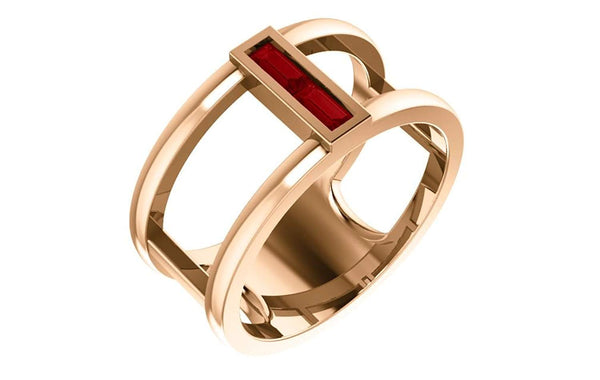 Ruby Baguette Negative Space Ring, 14k Rose Gold, Size 5
