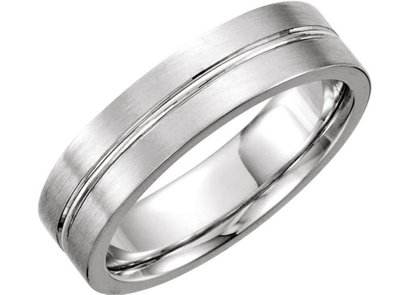 Satin Finish Grooved 6mm Comfort Fit 14k White Gold,Size 8