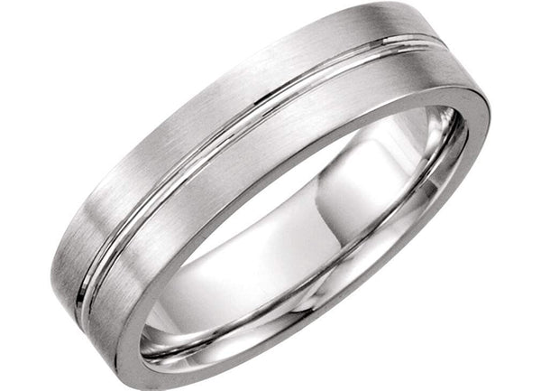 Satin Finish Grooved 6MM Comfort Fit 14k White Gold,Size 12