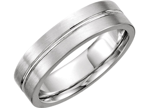 Satin Finish Grooved 6MM Comfort Fit 14k White Gold