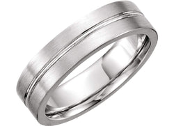 Satin Finish Grooved 6MM Comfort Fit 14k White Gold,Size 8