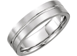 Satin Finish Grooved 6MM Comfort Fit 14k White Gold,Size 7