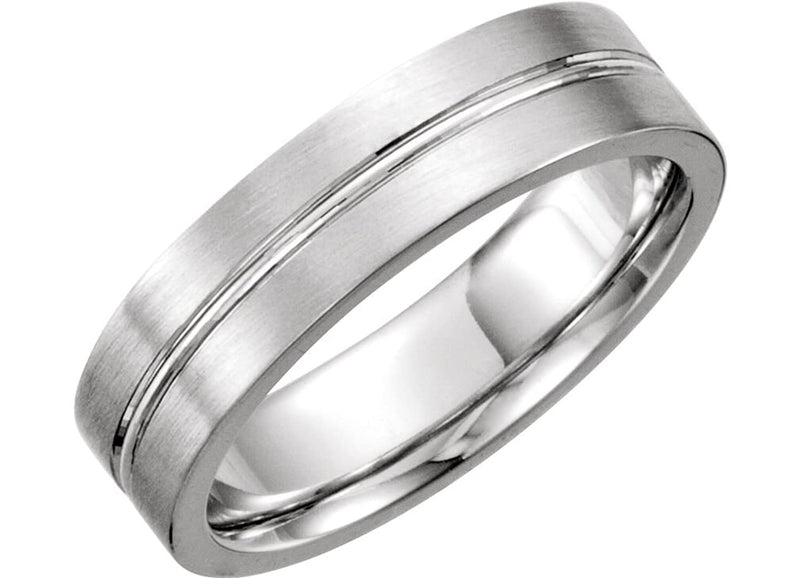 Satin Finish Grooved 6MM Comfort Fit 14k White Gold,Size 6.5