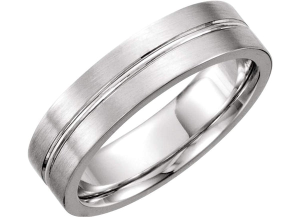 Satin Finish Grooved 6MM Comfort Fit 14k White Gold,Size 12.5