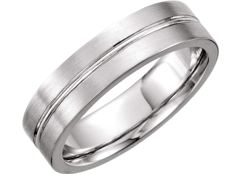 Satin Finish Grooved 6mm Comfort Fit 14k White Gold,Size 14.5