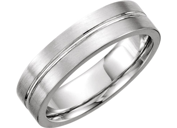 Satin Finish Grooved 4.5mm Comfort Fit 14k White Gold, Size 6