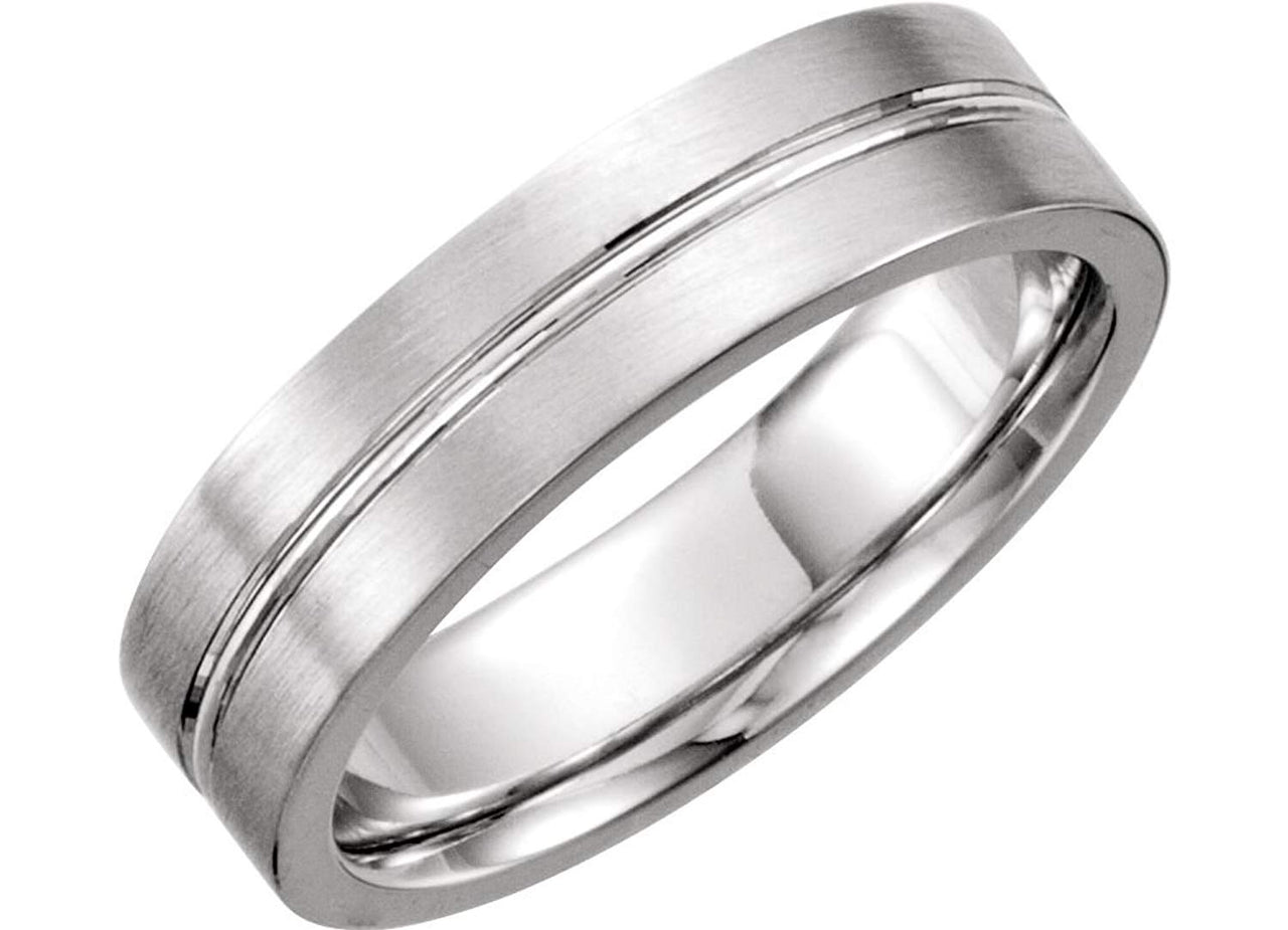 Satin Finish Grooved 6MM Comfort Fit 14k White Gold,Size 9