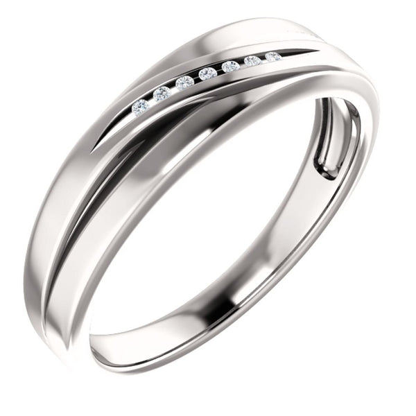 Men's 7-Stone Diamond Wedding Band, Rhodium-Plated 14k White Gold (.03 Ctw, Color G-H, SI2-SI3 Clarity) Size 11