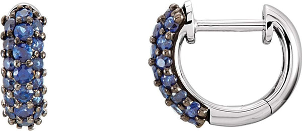 Pave Blue Sapphire Hoop Earrings, Black Rhodium-Plated 14k White Gold