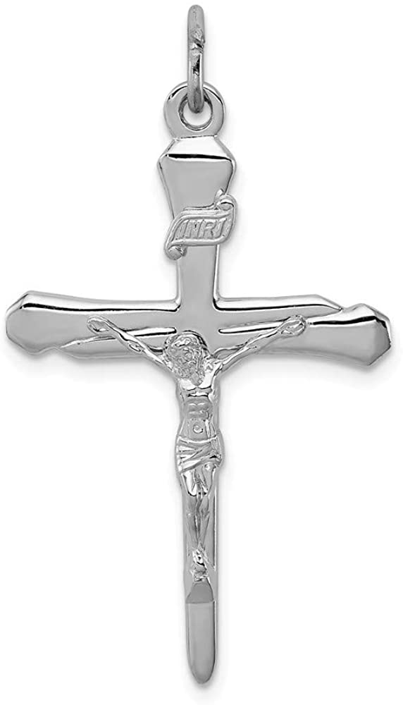 Rhodium-Plated Sterling Silver INRI Crucifix Pendant, 1.50x.87 Inches (38x22 MM)