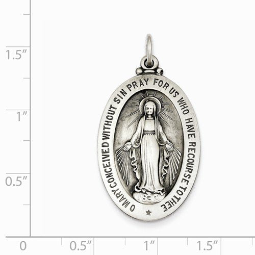 Sterling Silver Antiqued Miraculous Medal (37X20MM)