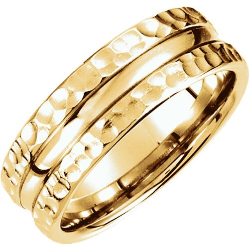 7.5mm 14k Yellow Gold Fancy Carved Band Sizes 4 to 14