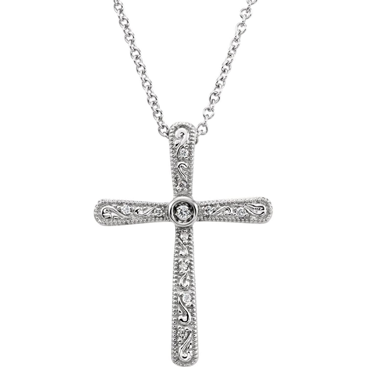 Diamond Cross Rhodium-Plated 14k White Gold Necklace, 18" (.05 Ctw, H+ Color, I1 Clarity)