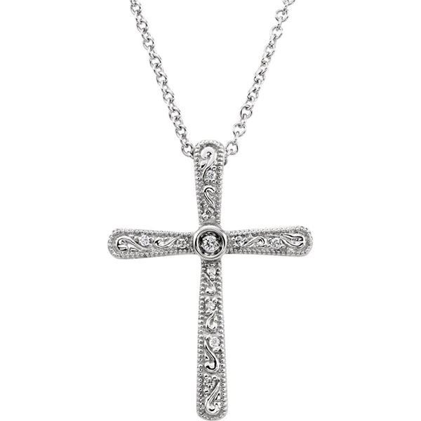 Diamond Cross Rhodium-Plated 14k White Gold Necklace, 18" (.05 Ctw, H+ Color, I1 Clarity)