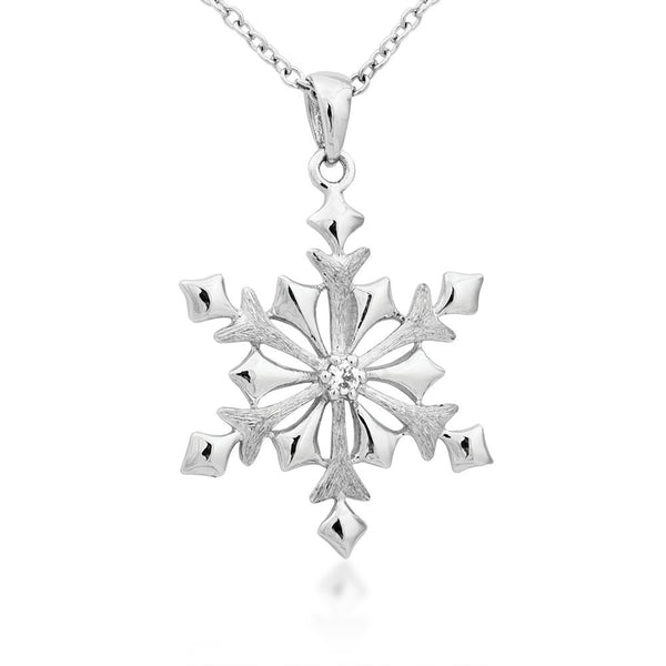 Diamond Snowflake Pendant Necklace, Rhodium Plated Sterling Silver, 18"