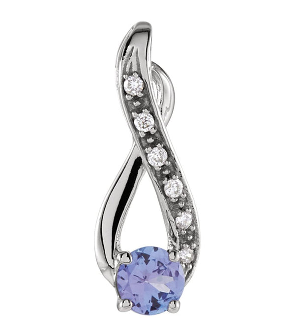 14k White Gold Tanzanite Solitaire and Diamond Infinity Pendant