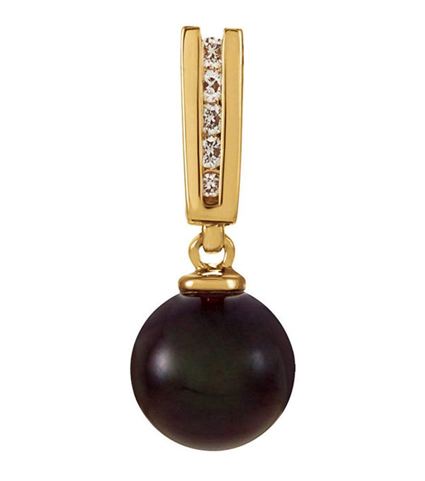 14k Yellow Gold Black Akoya Cultured Pearl and Diamond Pendant