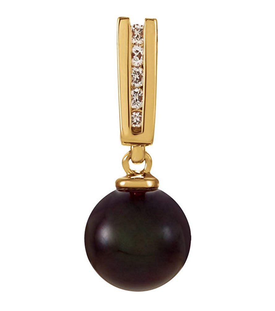 14k Yellow Gold Black Akoya Cultured Pearl and Diamond Pendant