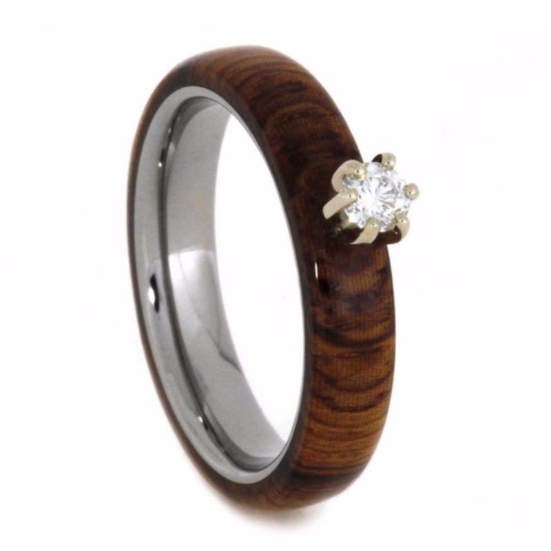 Diamond Solitaire Honduran Rosewood 4mm Comfort-Fit Titanium Wedding Band