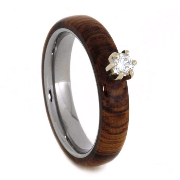 Diamond Solitaire Honduran Rosewood 4mm Comfort-Fit Titanium Wedding Band