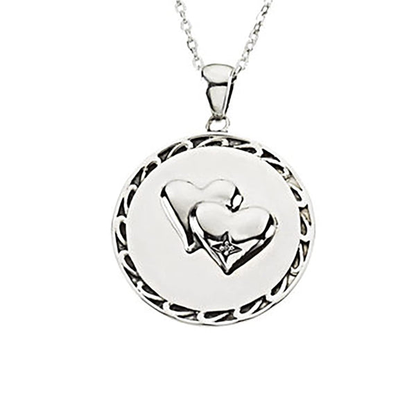 Diamond 'Too Blessed' Double Heart Pendant Necklace in Rhodium Plate Sterling Silver, 18"