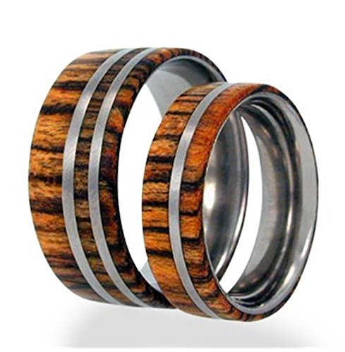 Amazon Rosewood, Titanium Pinstripes Ring, Couples Wedding Band Set, M11.5-F6