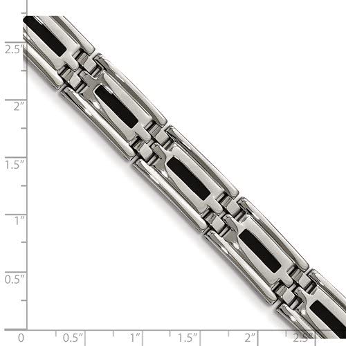 Men's Stainless Steel Black Enamel Link Bracelet, 8.5 Inches