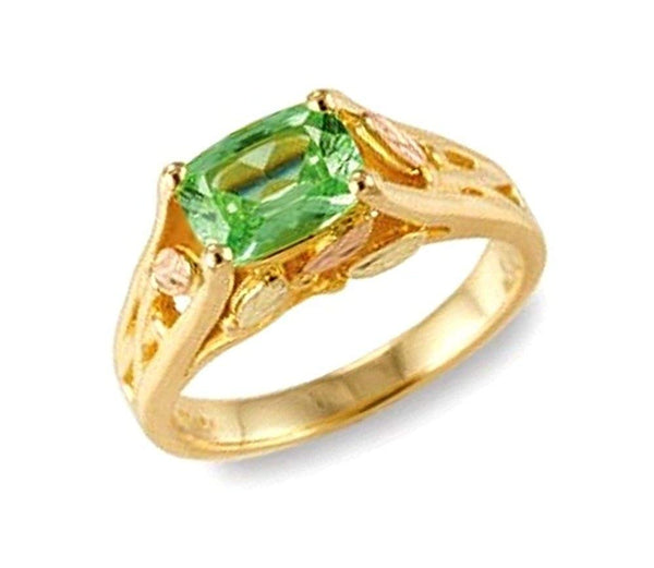 Lab-Created Green Sapphire Ring, 10k Yellow Gold, 12k Green and Rose Gold Black Hills Gold Motif