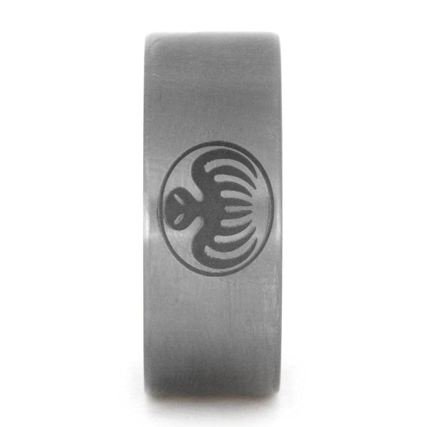 Charcoal Engraved Octopus 9mm Comfort-Fit Matte Titanium Spectre Ring, Size 8