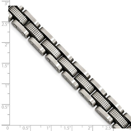 Men's Brushed Stainless Steel Black IP textured Ext. Link Bracelet, 8.5"
