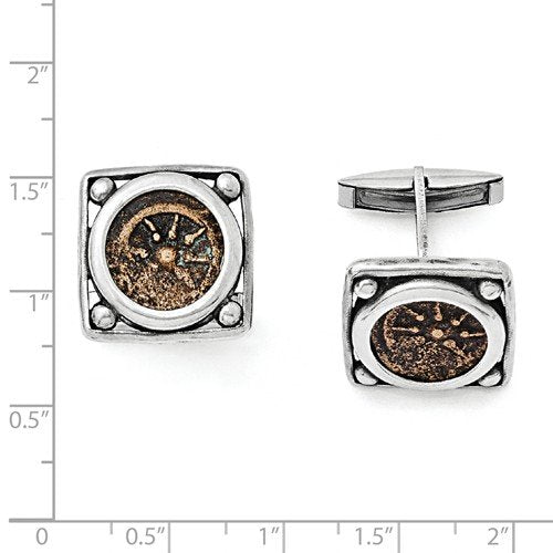 Sterling Silver and Bronze Antiqued Widows Mite Coin Cuff Links, 19MM