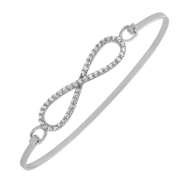 Infinity CZ Rhodium Plated Sterling Silver Bangle Bracelet