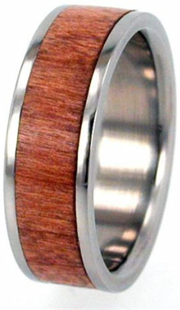 Cherry Wood Inlay 8mm Comfort-Fit Interchangeable Titanium Wedding Band, Size 10.75