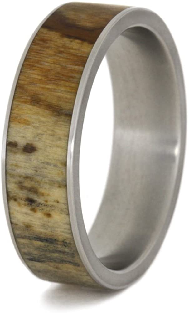 Petrified Wood Inlay 7mm Comfort-Fit Matte Titanium Good Luck Ring, Size 8.25