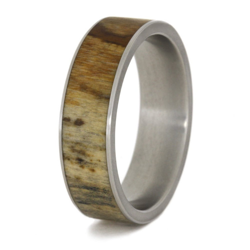 Petrified Wood Inlay 7mm Comfort-Fit Matte Titanium Good Luck Ring
