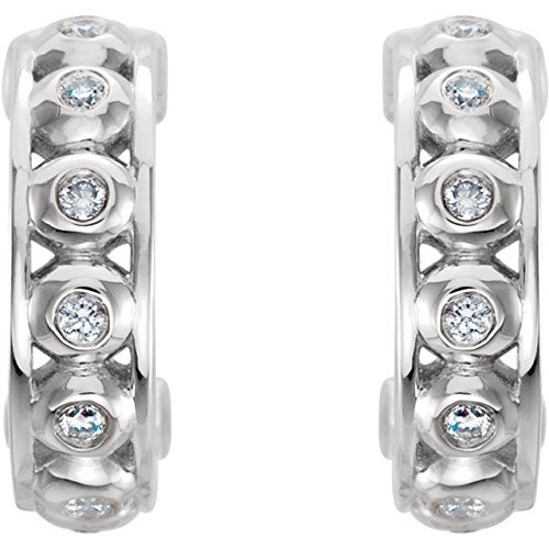 Bezel Set Diamond J Hoop Earrings, Rhodium-Plated 14k White Gold (1/10 Ctw, G-H Color, Clarity I1)