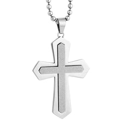Men's Inlaid, Diamond-Cut Cross Pendant Necklace, Stainless Steel, 24"