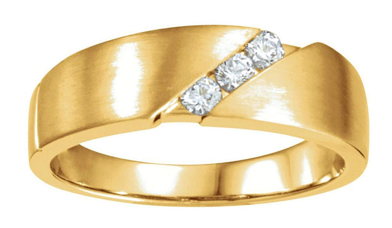 Mens Three Stone 14k Yellow Gold Band, Size 10 (.21 Cttw, GH Color, SI2-SI3 Clarity)