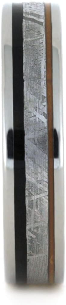 Gibeon Meteorite, African Blackwood, Orange Stripe 5mm Comfort-Fit Titanium Band, Size 15.5