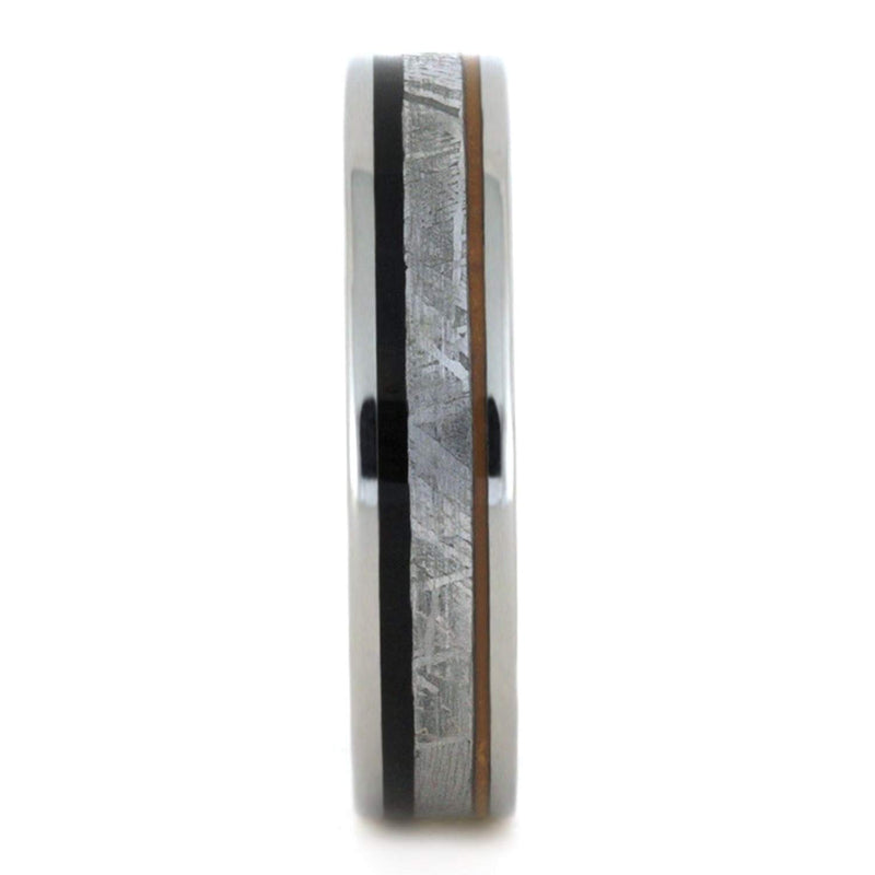 Gibeon Meteorite, African Blackwood, Orange Stripe 5mm Comfort-Fit Titanium Band